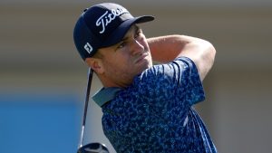 Justin Thomas hits from the first tee during the first round of The Sentry golf event, Thursday, Jan. 2, 2025, at Kapalua Plantation Course in Kapalua, Hawaii. (AP Photo/Matt York)