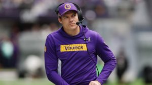 Minnesota Vikings head coach Kevin O'Connell walks on the field before the start of an NFL game against the Arizona Cardinals, Sunday, Dec. 1, 2024 in Minneapolis. (AP/Stacy Bengs)