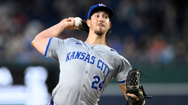 Kansas City Royals starting pitcher Michael Lorenzen throws during the first inning of a baseball game against the Washington Nationals, Wednesday, Sept. 25, 2024, in Washington. (Nick Wass/AP)