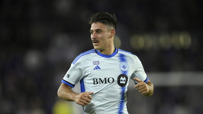 CF Montreal's Matias Coccaro (9) during an MLS soccer match against Orlando City, Saturday, Feb. 24, 2024, in Orlando, Fla. (AP Photo/Phelan M. Ebenhack)