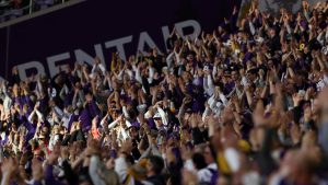 Minnesota Vikings fans cheer during the Skol chant in an NFL football game. (Stacy Bengs/AP)