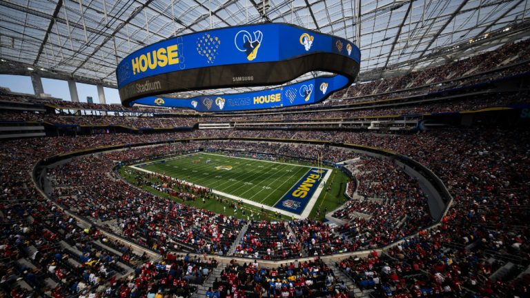 General interior view of SoFi Stadium during an NFL football game between the Los Angeles Rams and the San Francisco 49ers, Sunday, Sept. 22, 2024, in Inglewood, Calif. (Kyusung Gong/AP)