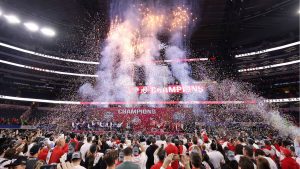 People celebrate after Ohio State defeated Texas in the Cotton Bowl College Football Playoff semifinal game, Friday, Jan. 10, 2025, in Arlington, Texas. (Gareth Patterson/AP)