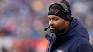 New England Patriots head coach Jerod Mayo during the second half of an NFL football game, Sunday, Jan. 5, 2025, in Foxborough, Mass. (Robert F. Bukaty/AP)