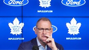 Toronto Maple Leafs general manager Brad Treliving speaks to the media during a press conference at the start of the team's training camp in Toronto on Wednesday, September 18, 2024. (Nathan Denette/CP)