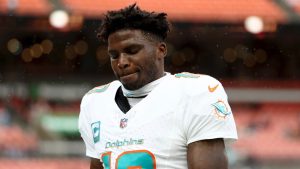 Miami Dolphins wide receiver Tyreek Hill walks off of the field prior to the start of an NFL game against the Cleveland Browns, Sunday, Dec. 29, 2024, in Cleveland. (AP/Kirk Irwin)