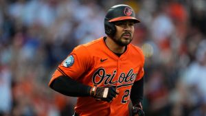 Baltimore Orioles right fielder Anthony Santander (25) in the fourth inning of a baseball game Saturday, Aug. 31, 2024, in Denver. (David Zalubowski/AP)