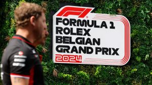 Crew walk near their team garage ahead of the Formula One Grand Prix at the Spa-Francorchamps racetrack in Spa, Belgium, Thursday, July 25, 2024. The Belgian Formula One Grand Prix will take place on Sunday. (Geert Vanden Wijngaert/AP)