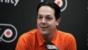 Philadelphia Flyers general manager Daniel Briere, during an NHL hockey press conference, in Voorhees, N.J., Wednesday, July 24, 2024. (Matt Rourke/AP Photo)