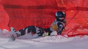 United States' Lindsey Vonn crashes during an alpine ski, women's World Cup downhill training, in Cortina d'Ampezzo, Italy. (AP Photo/Marco Trovati)