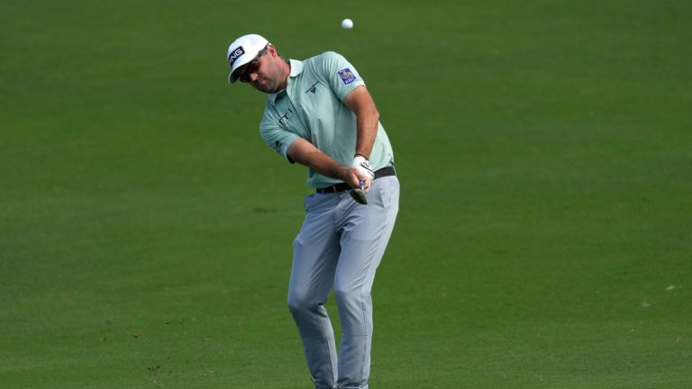 Corey Conners, of Canada, hits from the 12th fairway during the first round of The Sentry golf event, Thursday, Jan. 2, 2025, at Kapalua Plantation Course in Kapalua, Hawaii. (Matt York/AP)