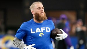 Los Angeles Rams wide receiver Cooper Kupp catches a pass before an NFL wild card playoff football game against the Minnesota Vikings, Monday, Jan. 13, 2025, in Glendale, Ariz. (Rick Scuteri/AP)