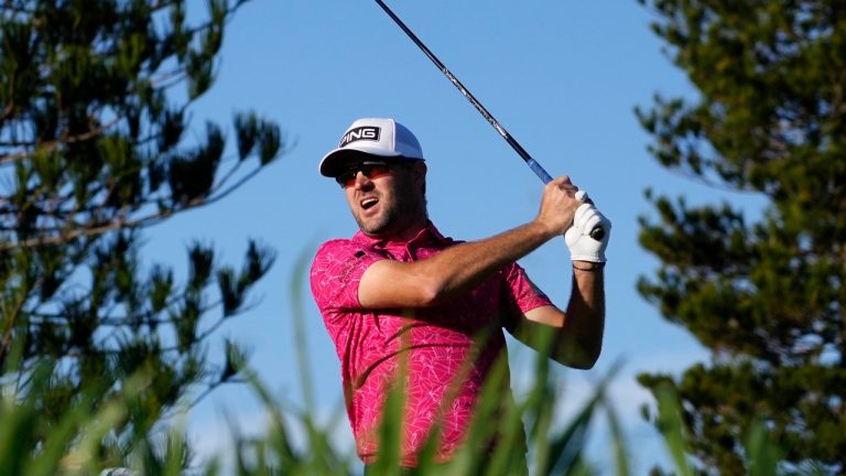 Corey Conners, of Canada, hits his tee shot at the third hole during the second round of The Sentry golf event, Friday, Jan. 3, 2025, at the Kapalua Plantation Course in Kapalua, Hawaii. It’s not often Conners is excited with a PGA Tour result where he finished 11 shots back of the eventual winner. (Matt York/CP)