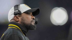 Pittsburgh Steelers head coach Mike Tomlin looks on during the first half of an NFL wild-card playoff football game against the Baltimore Ravens, Saturday, Jan. 11, 2025, in Baltimore. (Stephanie Scarbrough/AP)