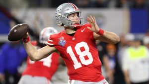 Ohio State quarterback Will Howard (18) passes against Texas during the second half of the Cotton Bowl College Football Playoff semifinal game, Friday, Jan. 10, 2025, in Arlington, Texas. (Gareth Patterson/AP Photo)