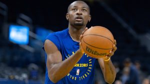 Golden State Warriors forward Jonathan Kuminga warms up before an NBA basketball game against the Dallas Mavericks, Sunday, Dec. 15, 2024, in San Francisco. (Benjamin Fanjoy/AP)