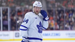 Toronto Maple Leafs' Morgan Rielly plays during an NHL hockey game, Tuesday, Jan. 7, 2025, in Philadelphia. (Matt Slocum/AP)