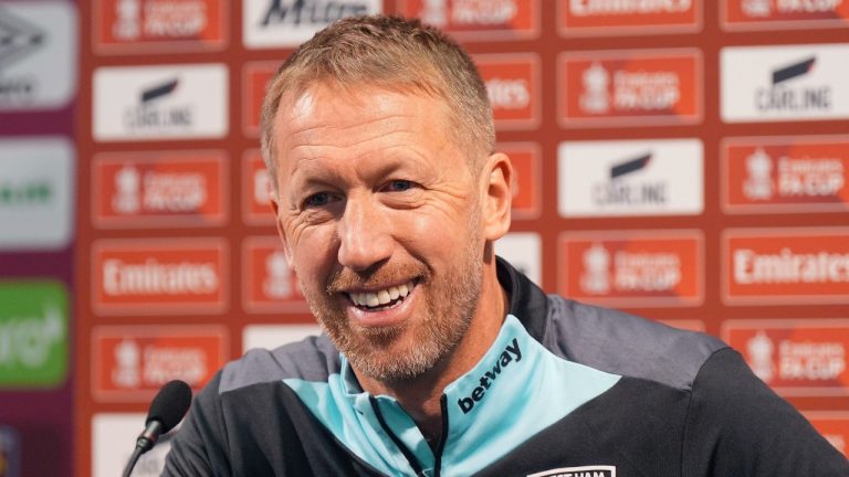 New West Ham United manager Graham Potter takes part in a press conference at the London Stadium, in London, Thursday, Jan. 9, 2025. (Yui Mok/PA via AP)