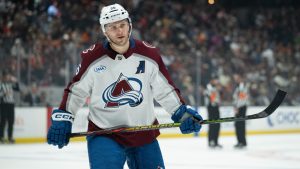 Colorado Avalanche right wing Mikko Rantanen (96) skates on the ice during an NHL hockey game against the Anaheim Ducks, Friday, Dec. 20, 2024, in Anaheim, Calif. (Kyusung Gong/AP)