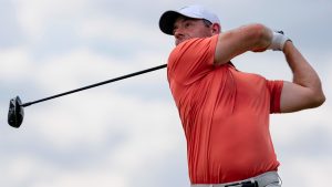 Rory McIlroy, of Northern Ireland, tees off on the fourth hole during the third round of the Tour Championship golf tournament, Saturday, Aug. 31, 2024, in Atlanta. (Jason Allen/AP)