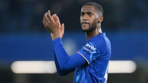 Chelsea's Tosin Adarabioyo applauds to supporters at the end of the English Premier League soccer match between Chelsea and Wolverhampton at Stamford Bridge stadium in London, Monday, Jan. 20, 2025. (Kin Cheung/AP)