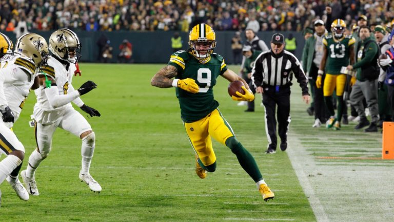 Green Bay Packers wide receiver Christian Watson (9) during an NFL football game Monday, Dec. 23, 2024, in Green Bay, Wis. (Mike Roemer/AP)