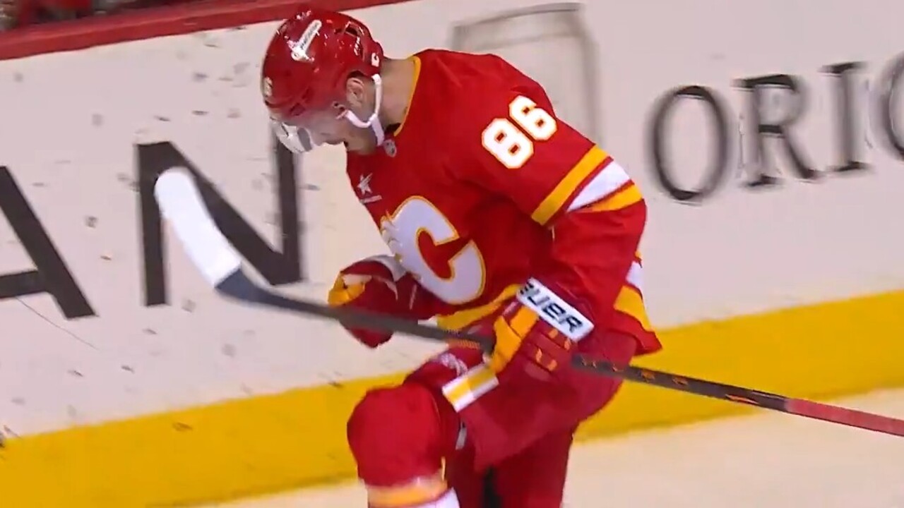 Farabee bangs home rebound for first goal with Flames