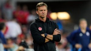 Canada's coach Jesse Marsch watches play during a Copa America Group A soccer match against Chile, Saturday, June 29, 2024, in Orlando, Fla. (John Raoux/AP)