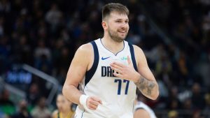 Dallas Mavericks forward Luka Doncic gestures during the second half of an NBA basketball game against the Golden State Warriors Sunday, Dec. 15, 2024, in San Francisco. (Benjamin Fanjoy/AP)