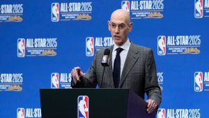 NBA Commissioner Adam Silver speaks during a press conference at the NBA basketball All-Star Saturday night festivities Saturday, Feb. 15, 2025, in San Francisco. (Godofredo A. Vásquez/AP)