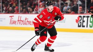 Cale Makar #8 of Team Canada skates during the first period against Team Sweden in the 2025 NHL 4 Nations Face-Off at the Bell Centre. (Minas Panagiotakis/Getty Images)
