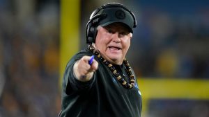 UCLA coach Chip Kelly gestures during the first half of the team's NCAA college football game against California, Saturday, Nov. 25, 2023, in Pasadena, Calif. (Ryan Sun/AP)