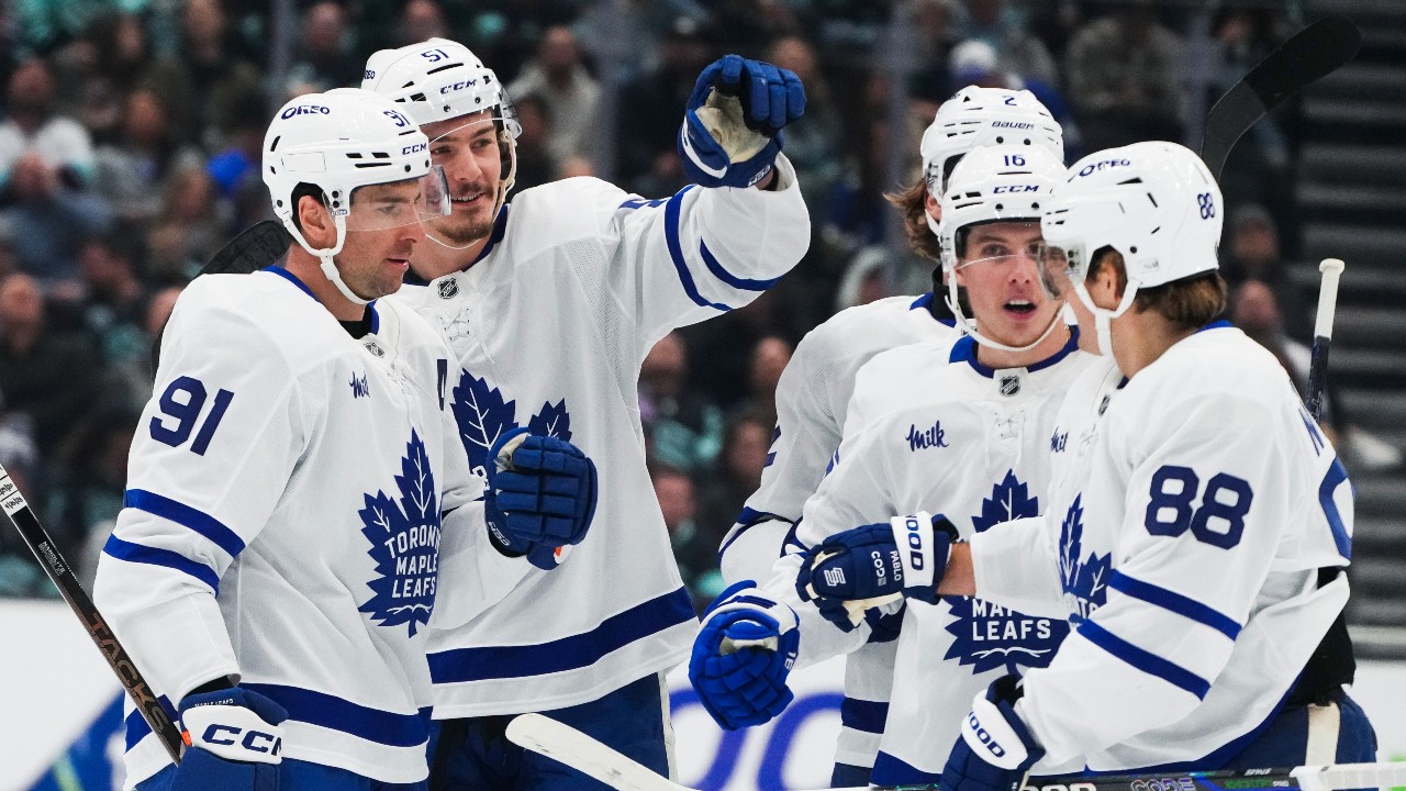 Maple Leafs beat Kraken for third-straight win in Stolarz, Marner’s return