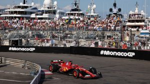 Ferrari driver Charles Leclerc of Monaco steers his car during the Formula One Monaco Grand Prix race at the Monaco racetrack, in Monaco, Sunday, May 26, 2024. (Claudia Greco/Pool Photo via AP)