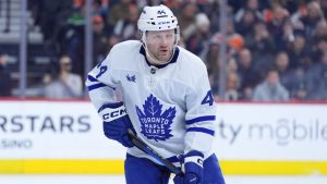 Toronto Maple Leafs' Morgan Rielly plays during an NHL hockey game, Tuesday, Jan. 7, 2025, in Philadelphia. (Matt Slocum/AP)