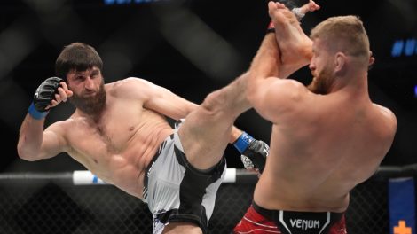 Magomed-Ankalaev-kicks-Jan-Blachowicz-during-a-UFC-282-mixed-martial-arts-light-heavyweight-title-bout-in-Las-Vegas