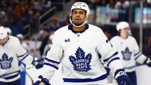 Toronto Maple Leafs right wing Ryan Reaves (75) skates during the second period of an NHL hockey game against the Buffalo Sabres Saturday, March 30, 2024, in Buffalo, N.Y. (Jeffrey T. Barnes/AP)