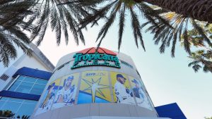 The entrance to Tropicana Field is shown before a baseball game between the Tampa Bay Rays and the Detroit Tigers Wednesday, April 24, 2024, in St. Petersburg, Fla. (AP/Chris O'Meara)