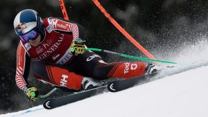 Canada's James Crawford speeds down the course during an alpine ski, men's World Cup super G race, in Kvitfjell, Norway, Sunday, March 9, 2025. (Gabriele Facciotti/AP)