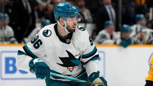 San Jose Sharks defenceman Jake Walman plays against the Nashville Predators during the second period of an NHL hockey game Tuesday, Jan. 21, 2025, in Nashville, Tenn. (Mark Humphrey/AP)